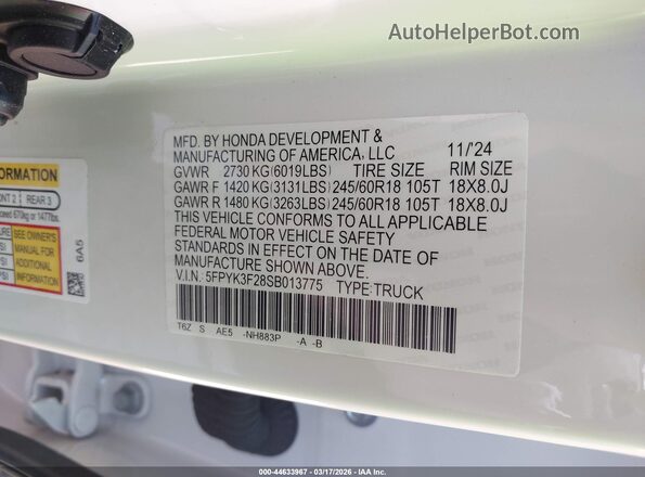 5FPYK3F28SB013775 2025 HONDA RIDGELINE Белый Вид подкапотного пространства