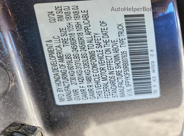 5FPYK3F50RB007635 2024 HONDA RIDGELINE Gray Widok komory silnika