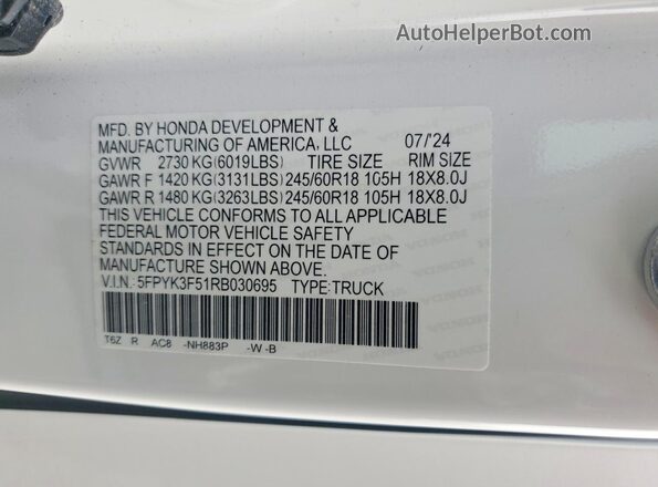 5FPYK3F51RB030695 2024 HONDA RIDGELINE Белый Вид подкапотного пространства