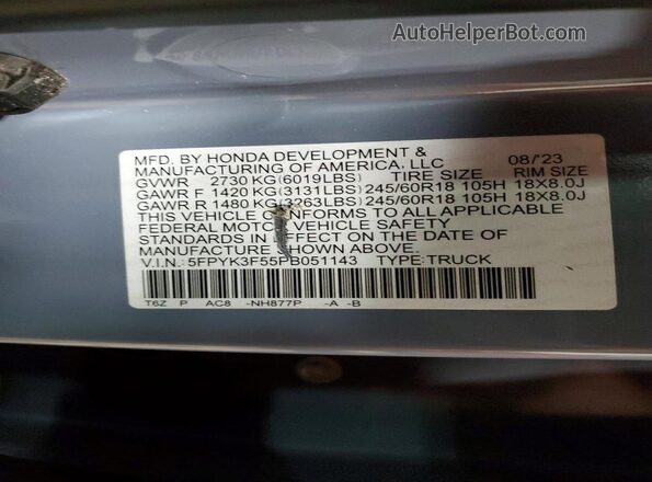 5FPYK3F55PB051143 2023 HONDA RIDGELINE Синий Вид подкапотного пространства