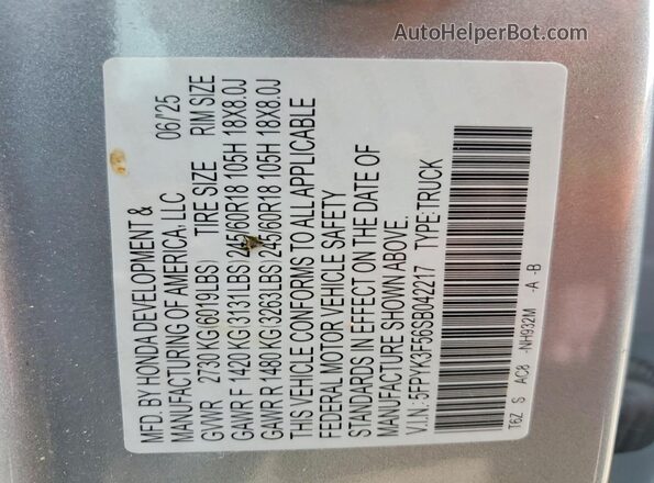 5FPYK3F56SB042217 2025 HONDA RIDGELINE Серебряный Вид наклейки с VIN-кодом