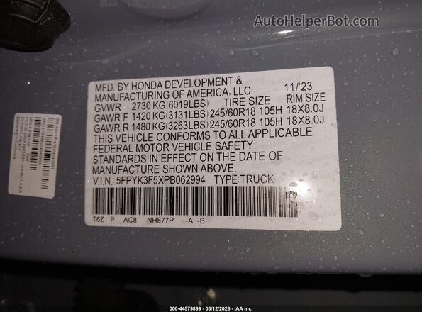 5FPYK3F5XPB062994 2023 HONDA RIDGELINE Light Blue Вид подкапотного пространства