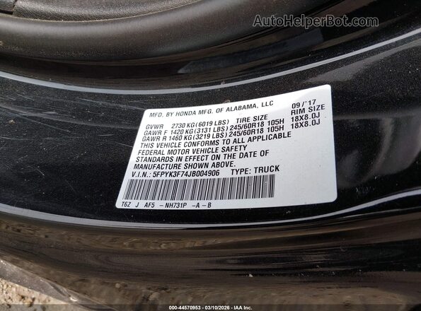 5FPYK3F74JB004906 2018 HONDA RIDGELINE Black Widok komory silnika