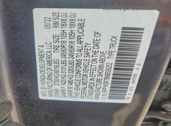 5FPYK3F78NB026252 2022 HONDA RIDGELINE Gray Widok wnętrza 360 stopni
