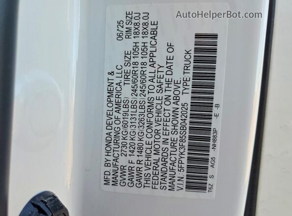5FPYK3F85SB042025 2025 HONDA RIDGELINE White Widok komory silnika