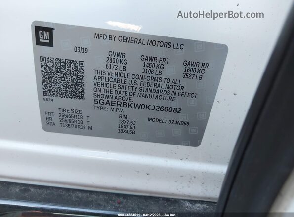 5GAERBKW0KJ260082 2019 BUICK ENCLAVE Белый Вид подкапотного пространства