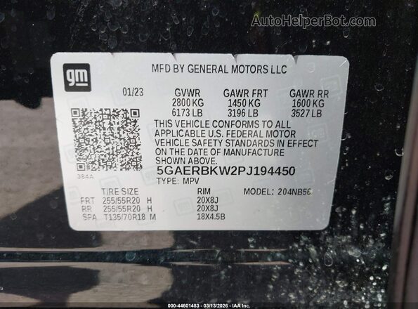 5GAERBKW2PJ194450 2023 BUICK ENCLAVE Черный Вид подкапотного пространства