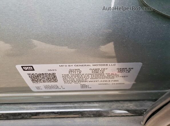 5GAERBKW2PJ264786 2023 BUICK ENCLAVE Gray Widok wnętrza 360 stopni