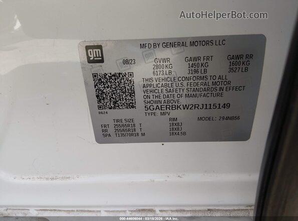 5GAERBKW2RJ115149 2024 BUICK ENCLAVE White Widok komory silnika