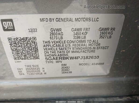 5GAERBKW4PJ182610 2023 BUICK ENCLAVE Серый Вид подкапотного пространства