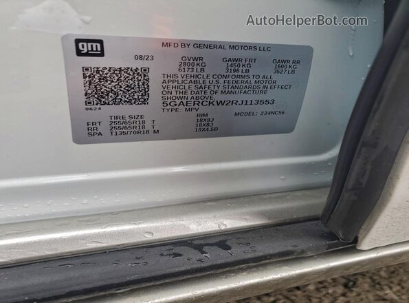 5GAERCKW2RJ113553 2024 BUICK ENCLAVE White Widok naklejki z numerem VIN