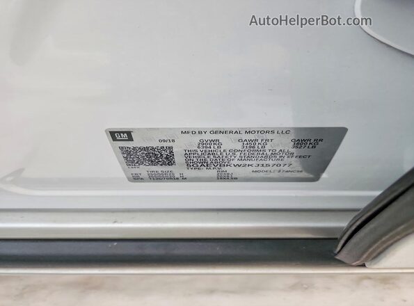 5GAEVBKW2KJ157077 2019 BUICK ENCLAVE White VIN կոդի պիտակի տեսք