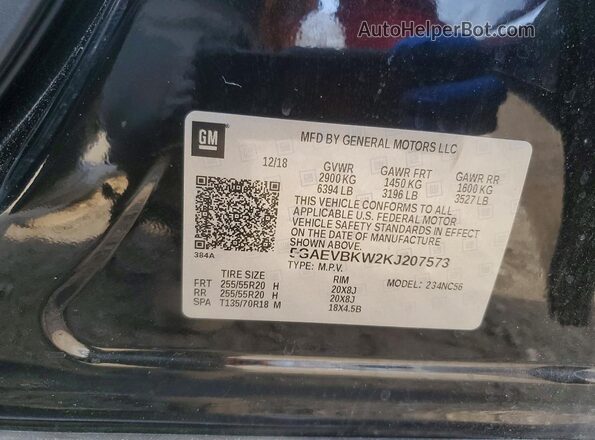 5GAEVBKW2KJ207573 2019 BUICK ENCLAVE Black Vista de la etiqueta del VIN