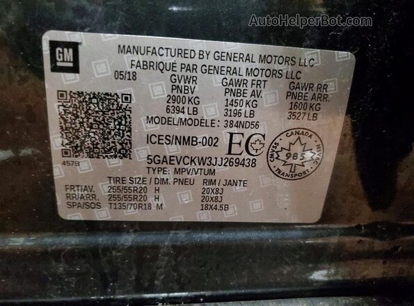 5GAEVCKW3JJ269438 2018 BUICK ENCLAVE Черный Вид наклейки с VIN-кодом