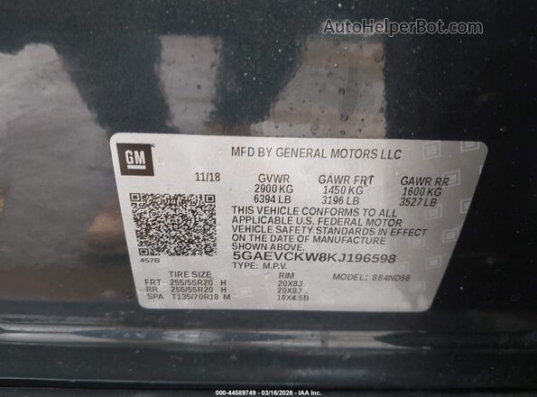 5GAEVCKW8KJ196598 2019 BUICK ENCLAVE Blue Շարժիչի բաժամունքի տեսք
