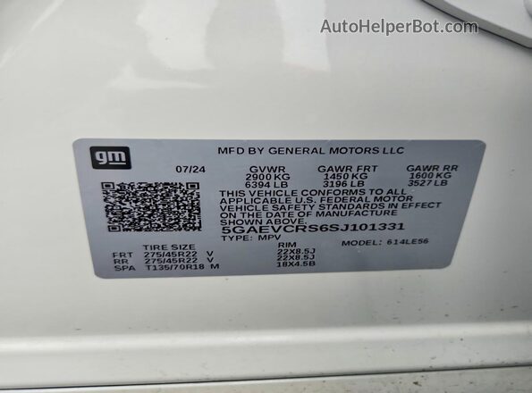 5GAEVCRS6SJ101331 2025 BUICK ENCLAVE White Widok naklejki z numerem VIN
