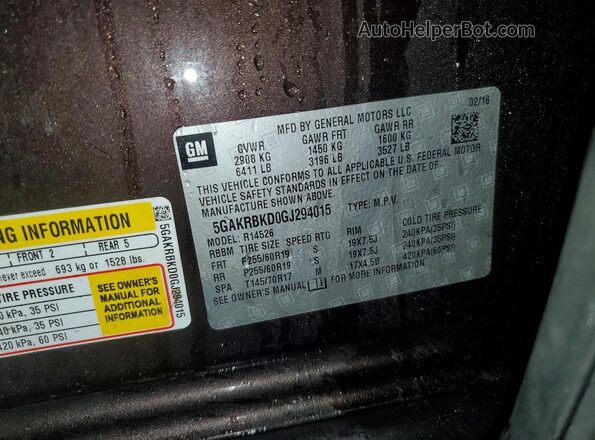 5GAKRBKD0GJ294015 2016 BUICK ENCLAVE Коричневый Вид подкапотного пространства