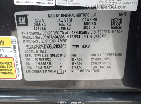 5GAKRCKDXGJ203404 2016 BUICK ENCLAVE Gray Vista del compartimento del motor