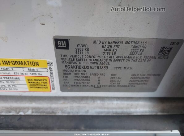 5GAKRCKDXHJ101389 2017 BUICK ENCLAVE Белый Вид подкапотного пространства