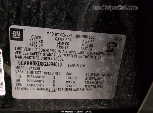 5GAKVBKD3GJ294019 2016 BUICK ENCLAVE Черный Вид подкапотного пространства