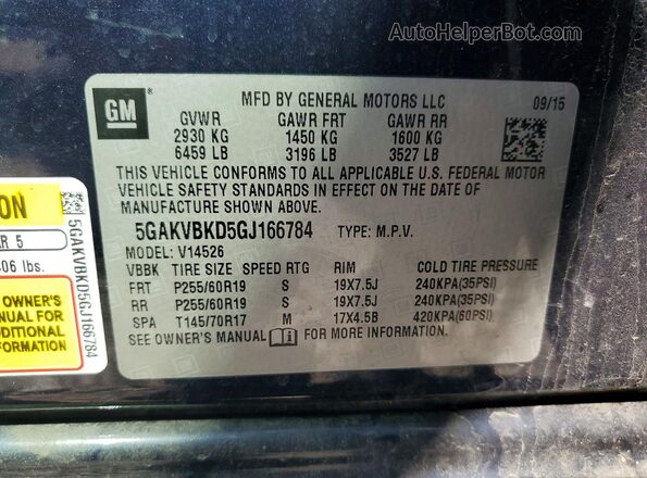 5GAKVBKD5GJ166784 2016 BUICK ENCLAVE Blue Widok naklejki z numerem VIN
