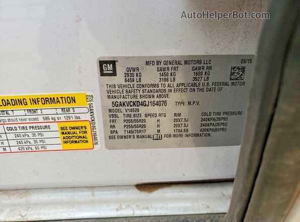 5GAKVCKD4GJ164076 2016 BUICK ENCLAVE White Widok naklejki z numerem VIN