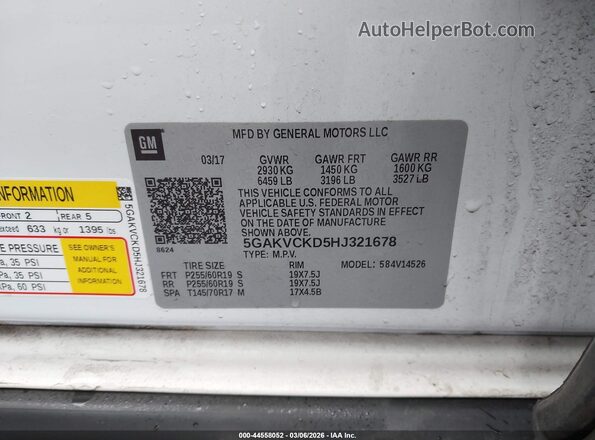 5GAKVCKD5HJ321678 2017 BUICK ENCLAVE Белый Вид подкапотного пространства
