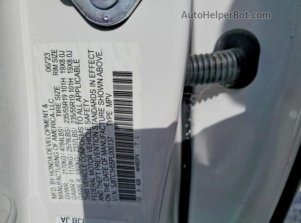 5J8TC1H55PL006137 2023 ACURA RDX White Vista de la etiqueta del VIN