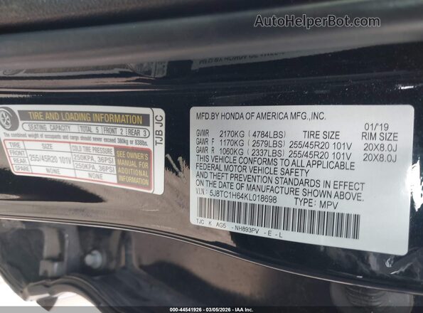 5J8TC1H64KL018698 2019 ACURA RDX Black Widok komory silnika