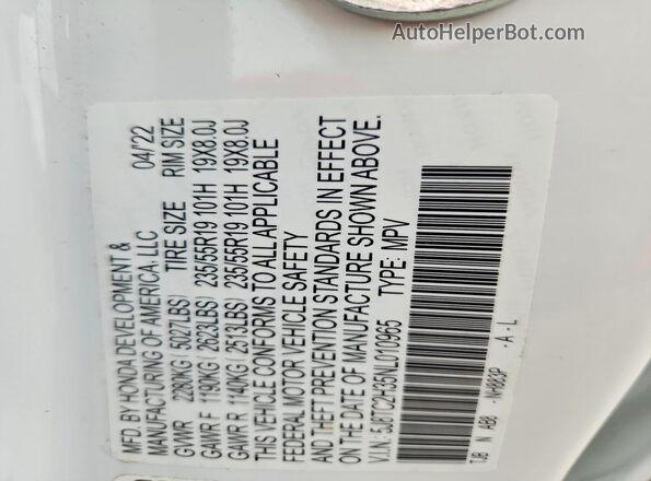 5J8TC2H35NL010965 2022 ACURA RDX White Widok komory silnika
