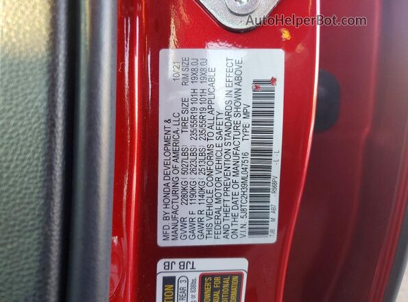 5J8TC2H39ML047516 2021 ACURA RDX Red Вид підкапотного простору