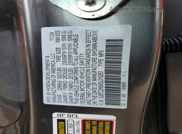 5J8TC2H5XSL010263 2025 ACURA RDX Серый Вид наклейки с VIN-кодом