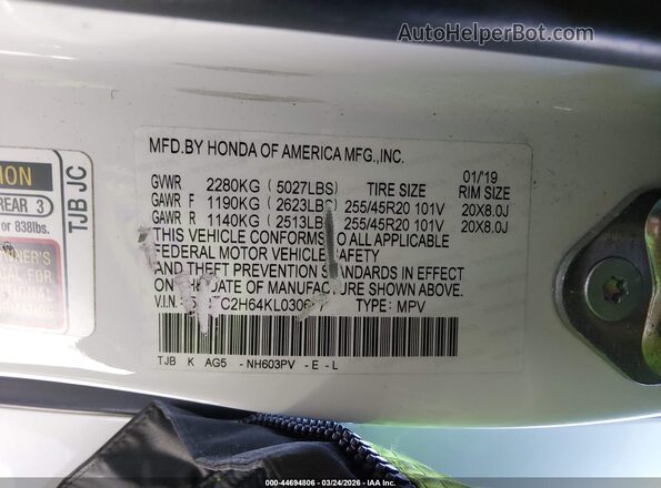 5J8TC2H64KL030677 2019 ACURA RDX Белый Вид подкапотного пространства