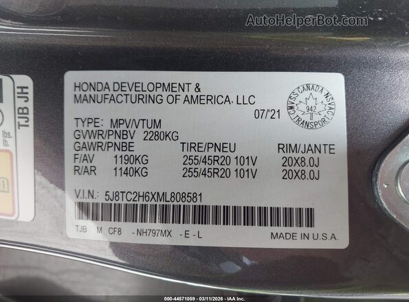 5J8TC2H6XML808581 2021 ACURA RDX Серый Вид подкапотного пространства