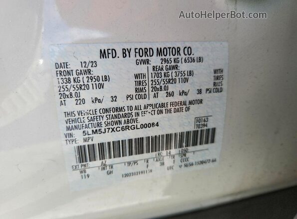 5LM5J7XC6RGL00084 2024 LINCOLN AVIATOR Белый Вид наклейки с VIN-кодом