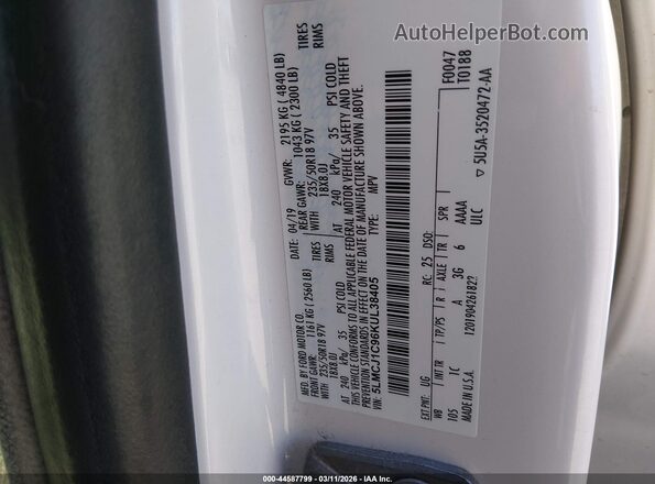 5LMCJ1C96KUL38405 2019 LINCOLN MKC White Widok komory silnika