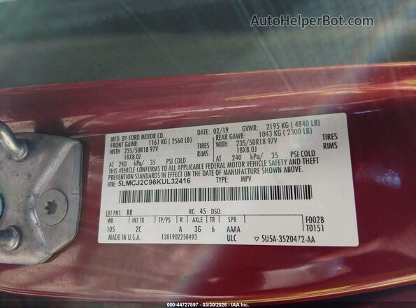 5LMCJ2C96KUL32416 2019 LINCOLN MKC Красный Вид подкапотного пространства