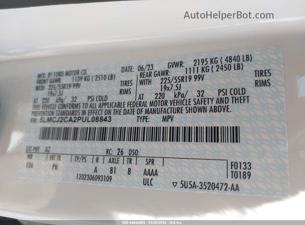 5LMCJ2CA2PUL08843 2023 LINCOLN CORSAIR White Widok komory silnika