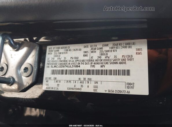 5LMCJ2D97KUL51894 2019 LINCOLN MKC Черный Вид подкапотного пространства