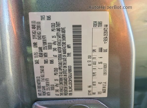 5LMCJ3C91GUJ18933 2016 LINCOLN MKC Серый Вид наклейки с VIN-кодом