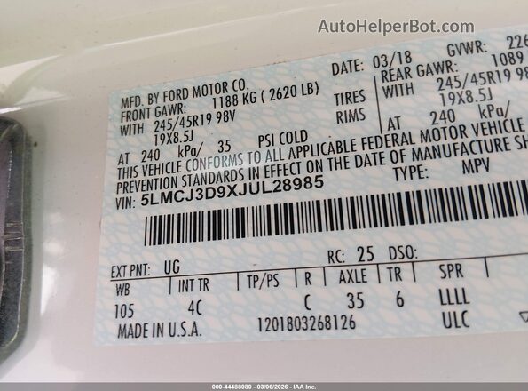 5LMCJ3D9XJUL28985 2018 LINCOLN MKC Белый Вид подкапотного пространства