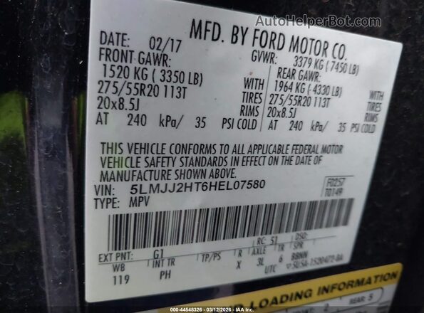 5LMJJ2HT6HEL07580 2017 LINCOLN NAVIGATOR Black Вид підкапотного простору