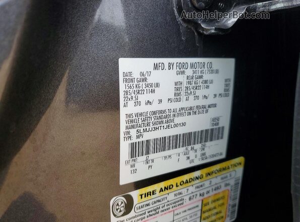 5LMJJ3HT1JEL00130 2018 LINCOLN NAVIGATOR Серый Вид наклейки с VIN-кодом