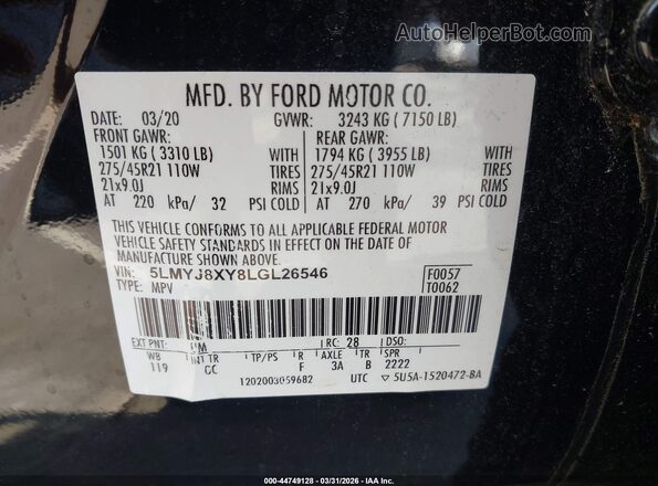 5LMYJ8XY8LGL26546 2020 LINCOLN AVIATOR Black Vista del compartimento del motor