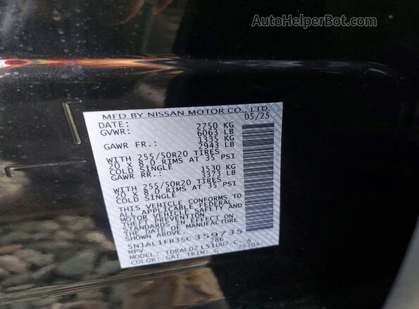 5N1AL1FR3SC359735 2025 INFINITI QX60 Черный Вид наклейки с VIN-кодом