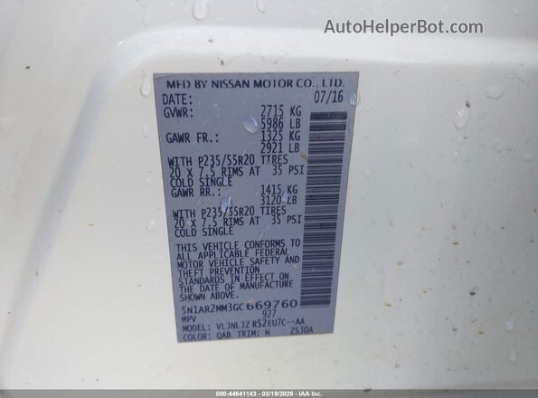 5N1AR2MM3GC669760 2016 NISSAN PATHFINDER White Շարժիչի բաժամունքի տեսք