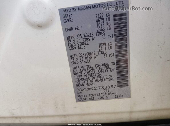 5N1AT2MV2GC783887 2016 NISSAN ROGUE White Engine compartment view