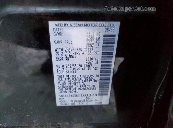 5N1AZ2BS5RC101174 2024 NISSAN MURANO Черный Вид наклейки с VIN-кодом