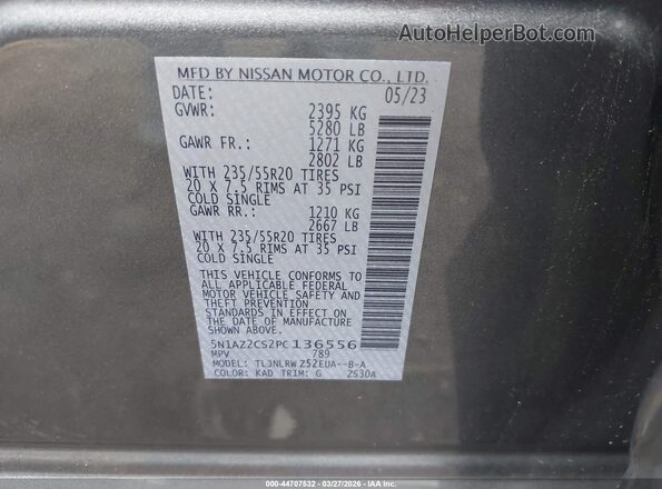 5N1AZ2CS2PC136556 2023 NISSAN MURANO Gray Vista del compartimento del motor