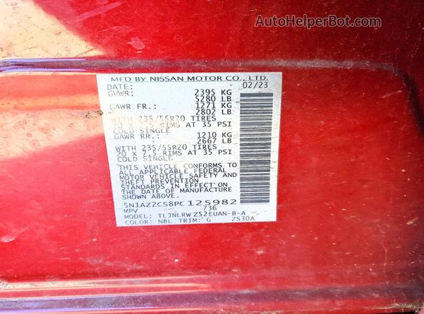 5N1AZ2CS8PC125982 2023 NISSAN MURANO Red Widok komory silnika